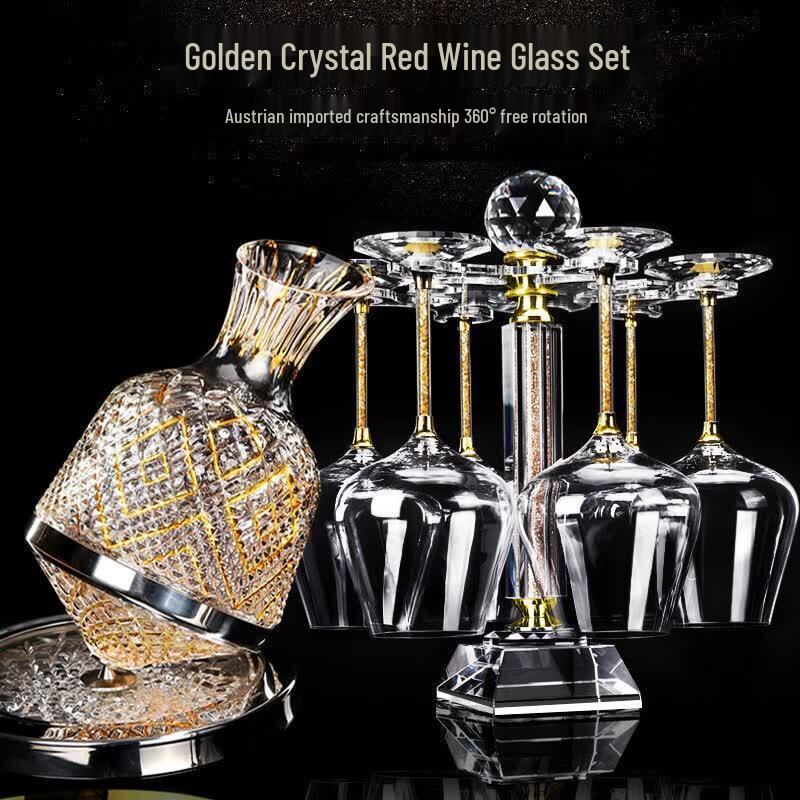Luxury Gold Foil Crystal Wine Glass & Decanter Set