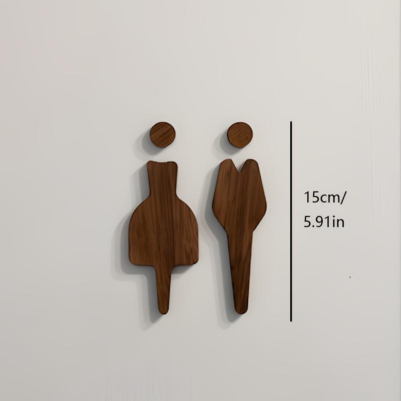 Bathroom Door Sign - Unisex Wooden Wall Decor With Male & Female Figures Frameless Design For Home & Office,Bathroom Decor