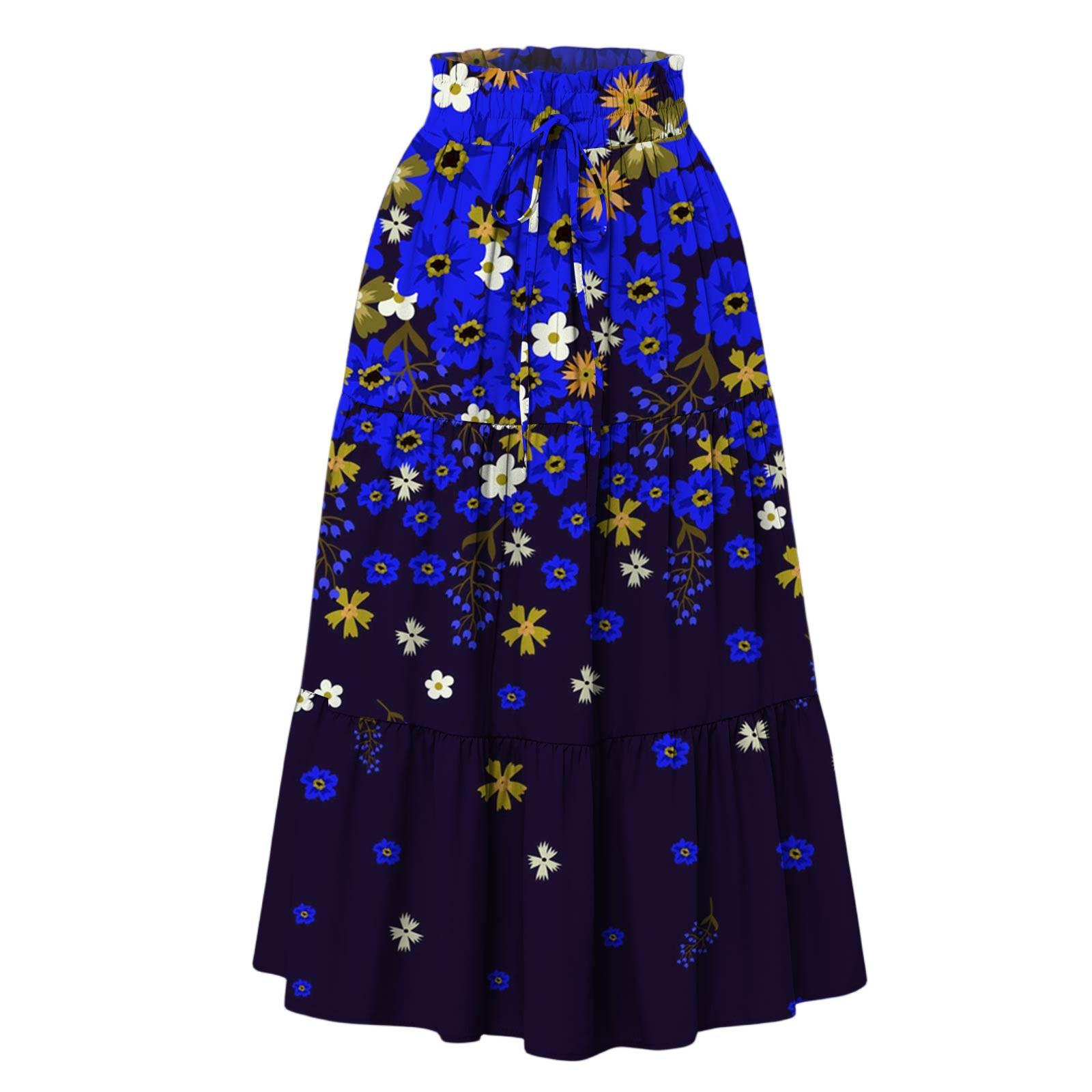 

Женская модная юбка свободного покроя с цветочным принтом и эластичным поясом без карманов XXL