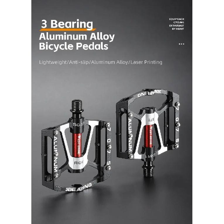 WEST BIKING Ultralight Bicycle Pedal CR-MO Axle 3 Bearings Bike Pedal Anti Slip Racing Pedal MTB Gravel Road Bike Accessories