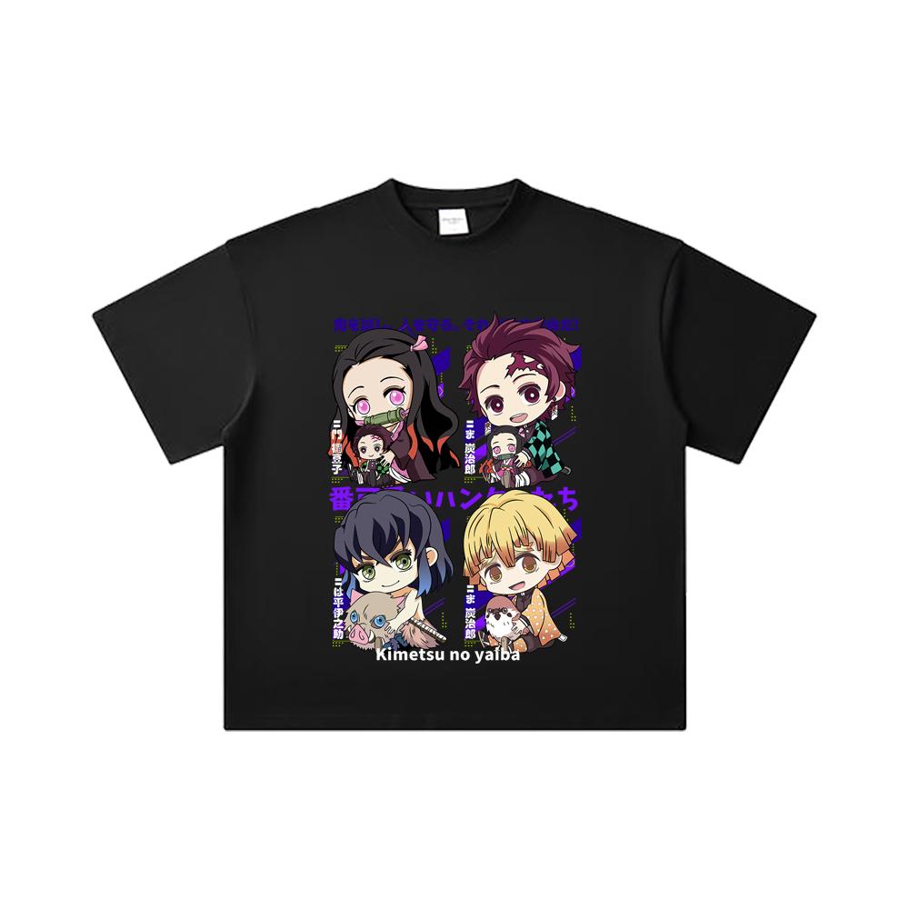 260 GSM Double Yarn 32 Count 100% Cotton Demon Slayer V80 Hashiras Chibi Print Unisex Heavy Cotton T Shirt