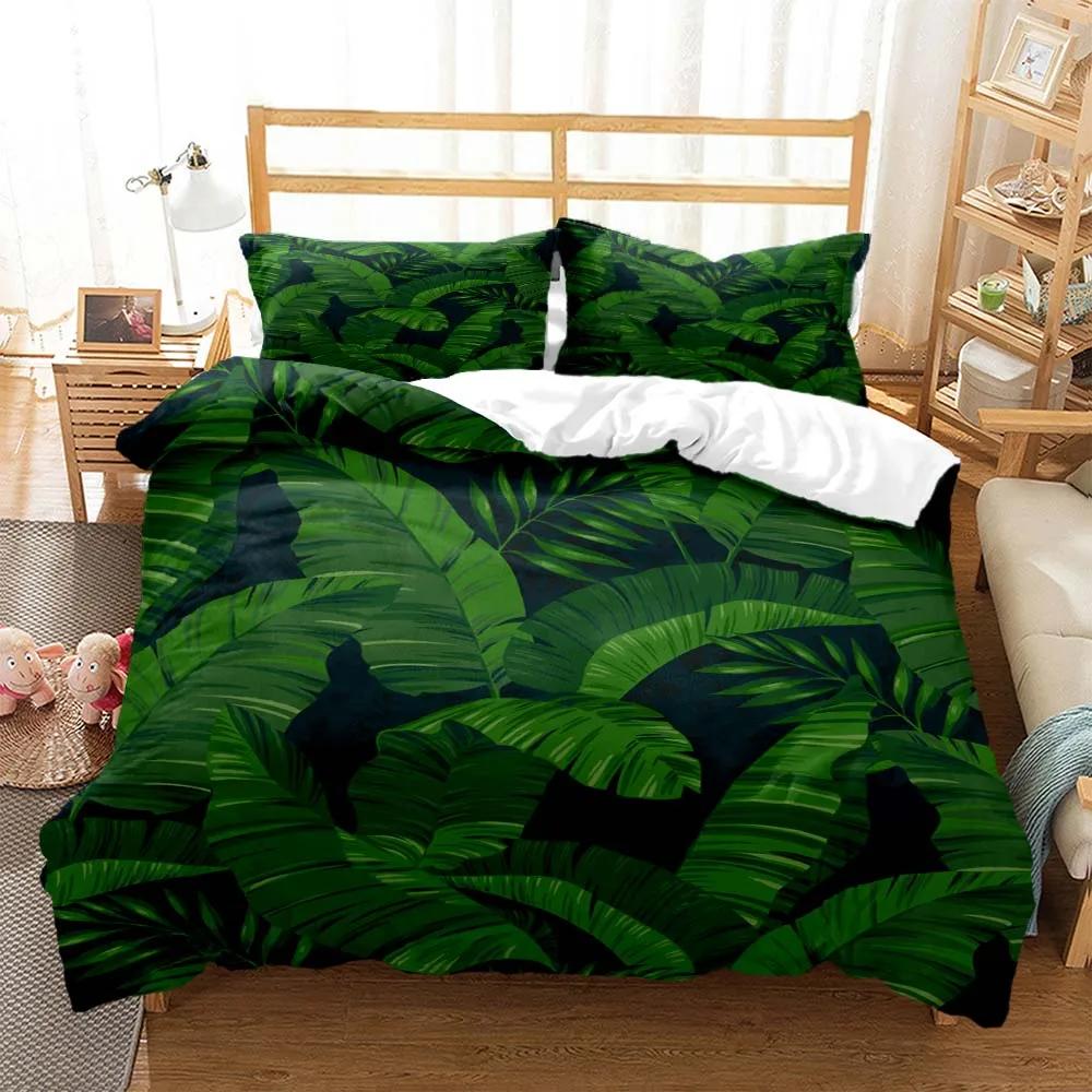 Fresh Green Leaf Minimalist Printed Quilt Cover Pillow Cover Queen Bedding Set Bedding Set Luxury Customized Bedding Set