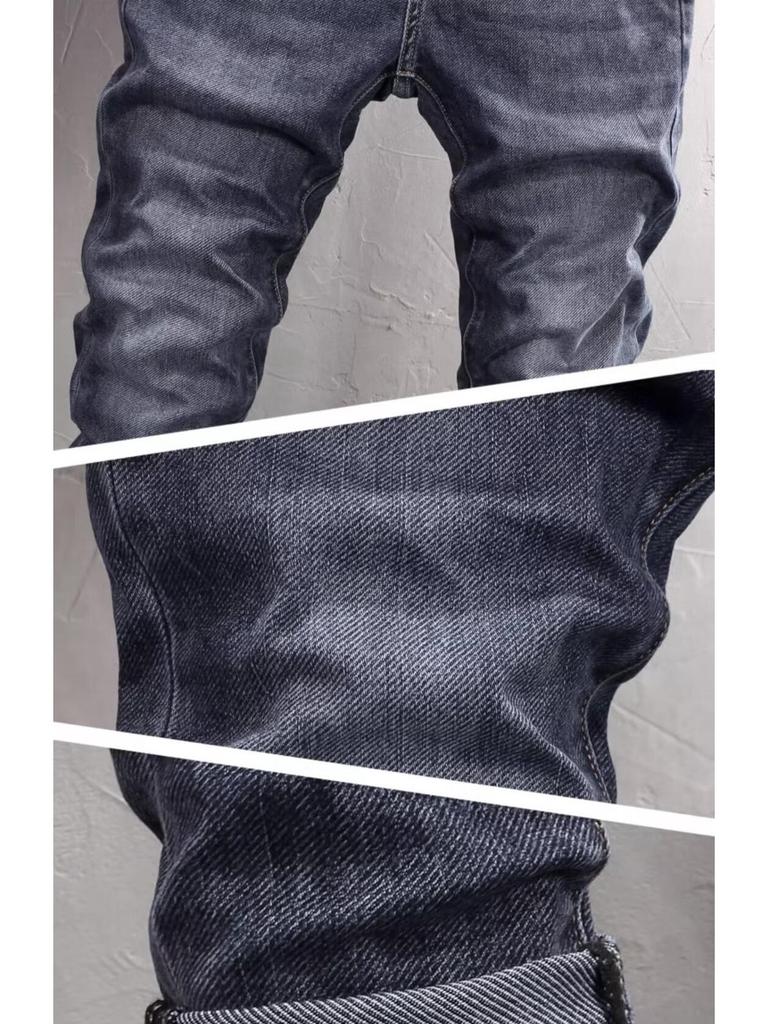 Pánské tmavě modré džíny slim fit v korejském stylu - Trendy, všestranné, elastické na jaro/léto.