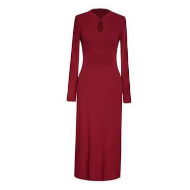 Improved Cheongsam Winter Toast Dress Bridal High Sense Dignified Atmosphere Red Bottoming Knitted Dress