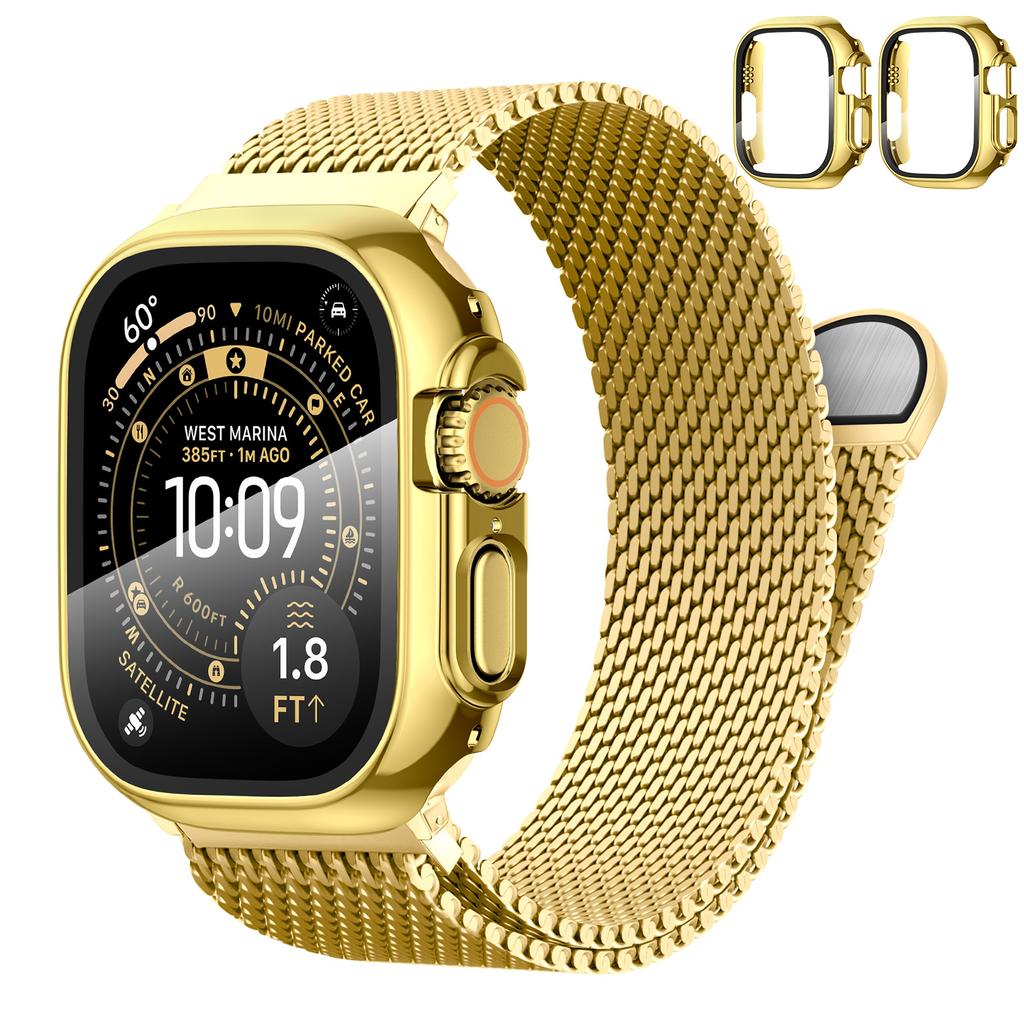Voor Apple Watch Band Ultra2 3 49mm 45mm 42 46mm 40mm 44mm Milanese Armband iWatch series SE 11 10 9 8 7 Behuizing+Dikke Metalen Band