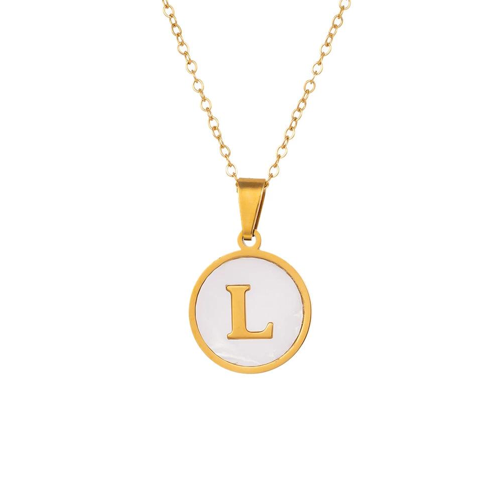Round Gold Color 26 Letter Necklaces Alphabet Shell Pendant Necklace for Women Men Stainless Steel Chain Jewelry 1PC