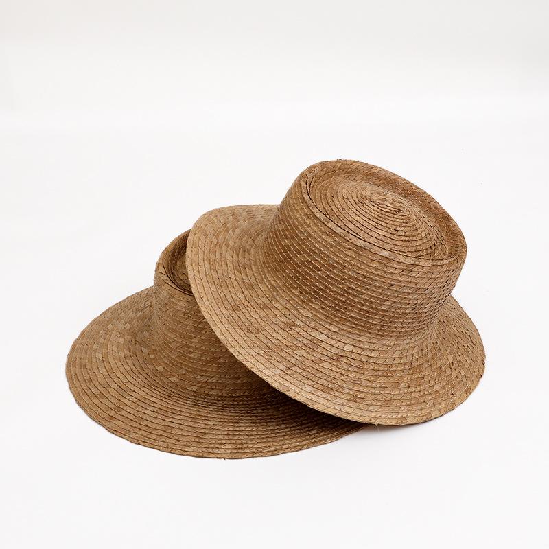 Concave Top Woven Straw Hat Summer Sunshade Sun Protection UV Protection Flat Edge Internet Celebrity Top Hat British Big Eave Hat