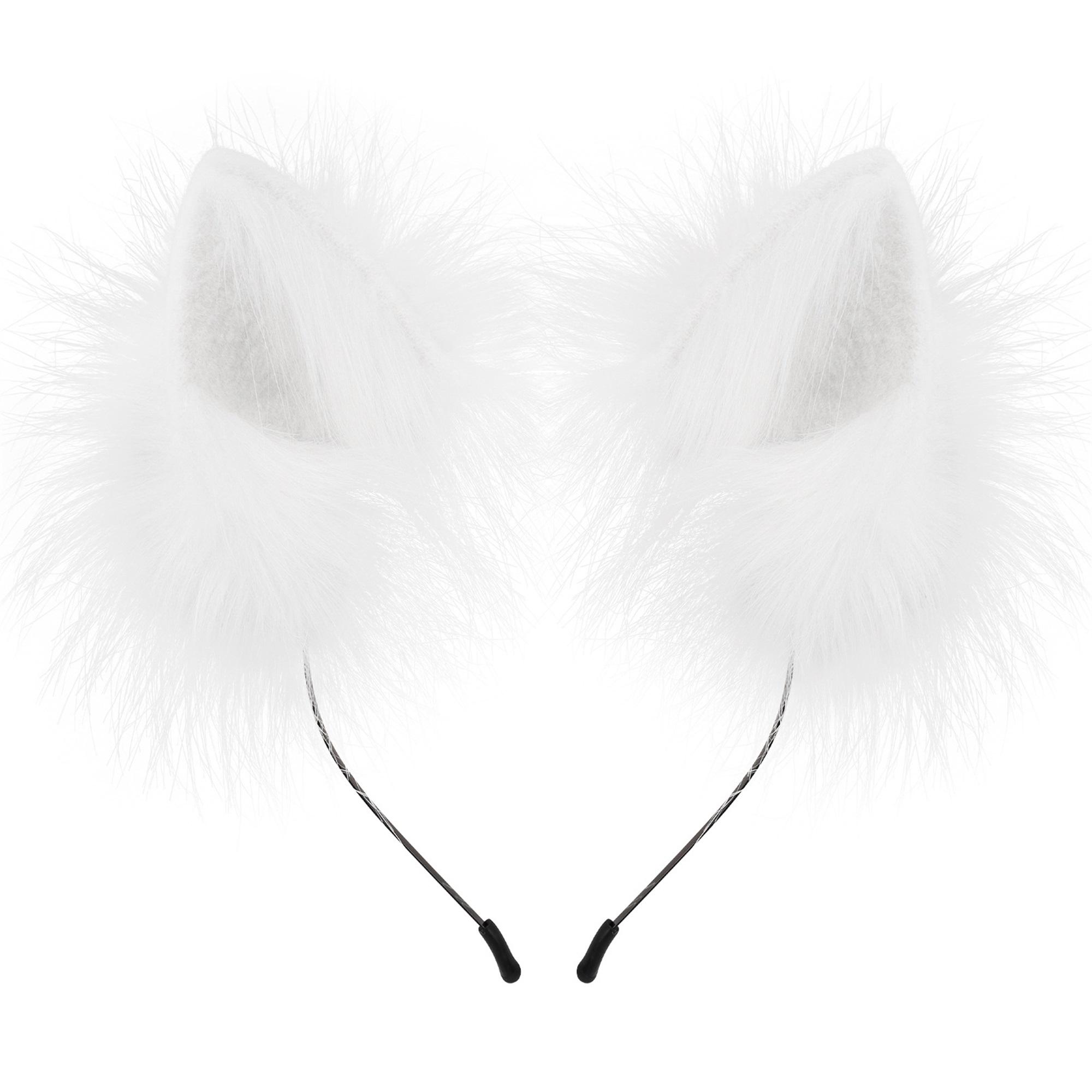 Schattige Kattenoren Hoofdband Pluche Dierenoor Haarband Feest Hoofddeksel Kostuum voor Kinderen Volwassenen Halloween Aankleden white