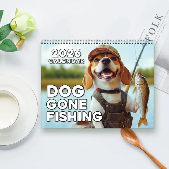 Dog Gone Fishing Calendar 2026 Coil Binding Smooth Page Turn Desk