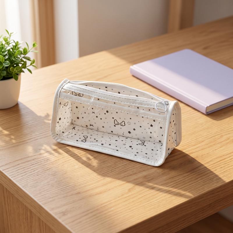 Cute Cat Star Transparent Zipper Pencil Case Large Capacity Student Pen Bag School Supplies Makeup Storage