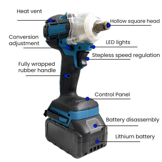 Elektrický rázový utahovák Akumulátorový 3v1 Bezkomutátorový Rychlonabíječka 406 ft-lbs Točivý moment Automobilová údržba Rázový utahovák