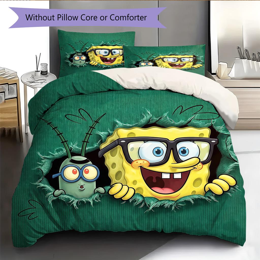 SpongeBob SquarePants2 Pattern Bedding Quilt Set  Home Decoration  Gift (1 * duvet cover + 2 * pillowcase  without core)
