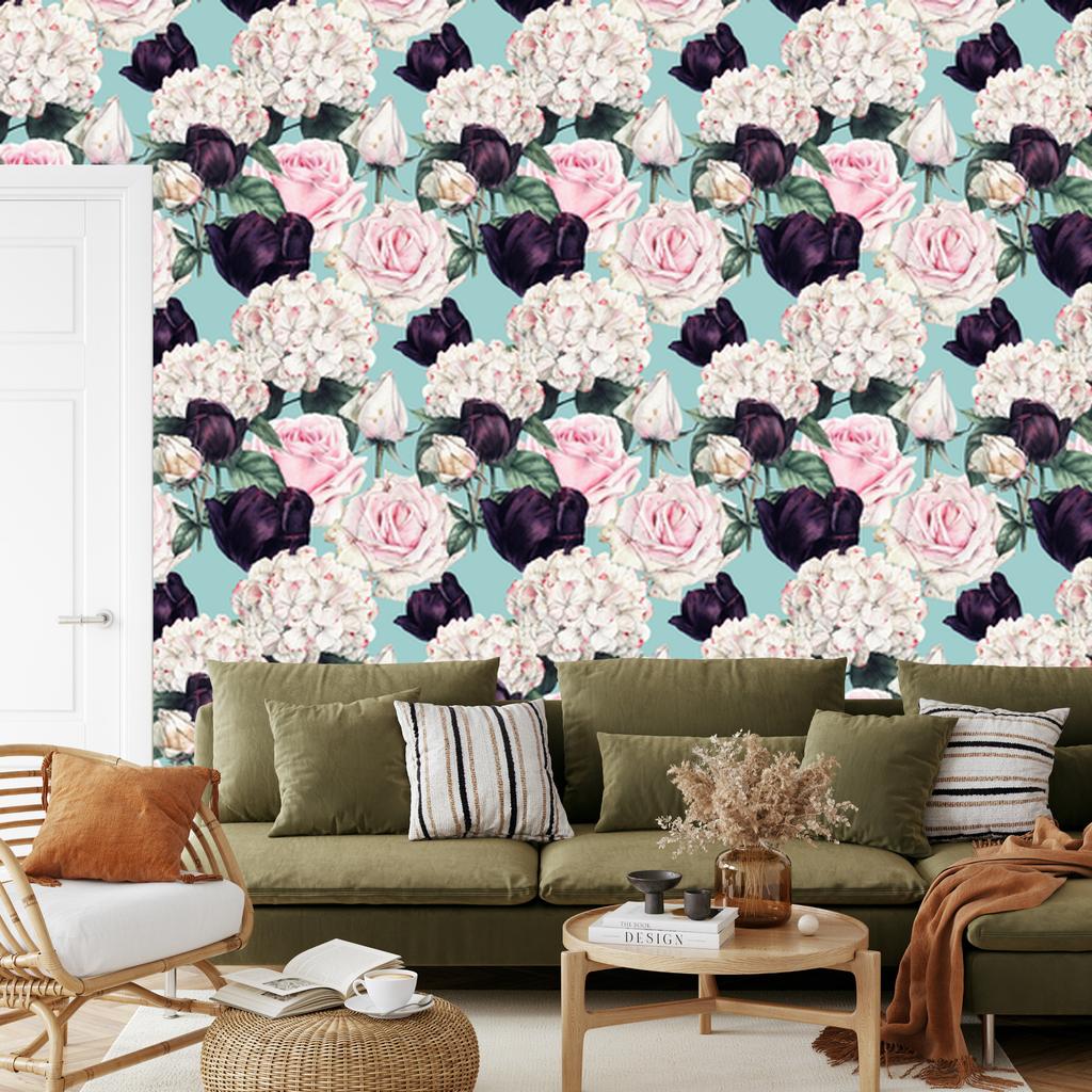 Roses wallpaper in muted colors for the living room and bedroom 50x1000