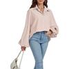 Women's Elegant Loose Casual Single Breasted Striped Shirt Lantern Sleeve Long Sleeve Lapel Shirt