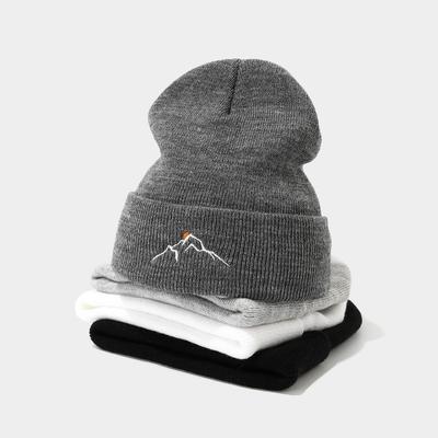 Hot Sale Sunset Mountains Embroidered Knitted Hat Autumn and Winter Outdoor Versatile Warm Wool Hat Tide Cold Hat