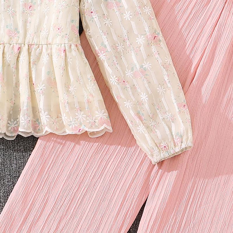 Girls' Outfit Children's Spring/Autumn New Style V-Neck Long-Sleeved Top + Casual Trousers