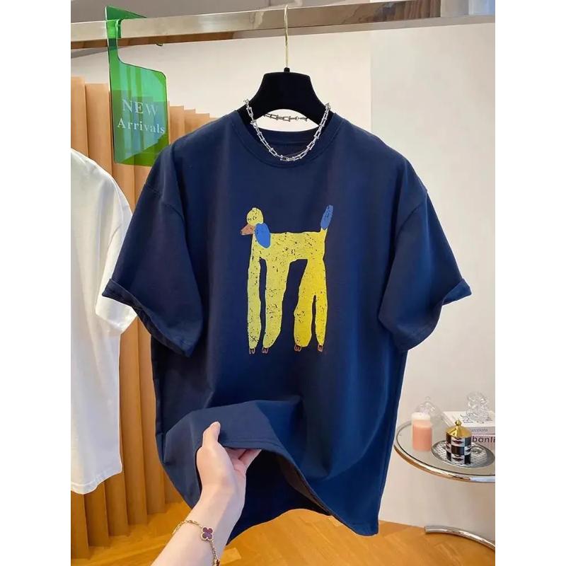 Unisex Oversized Short Sleeve T-Shirt Abstract Dog Pattern Print Casual White Top