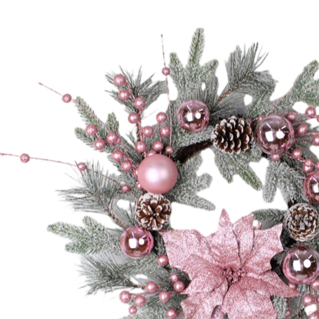 Artificial Christmas Wreath for Front Door Pink Berries Holiday Garland Decoration Hotel