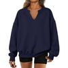 Women's Fashionable Solid Color V-neck Long Sleeved Sports Casual Pullover Sweatshirt Top