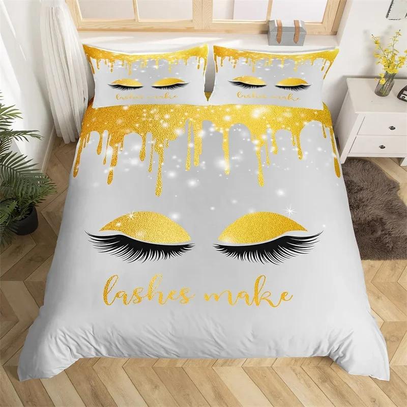 Smile Eyelash Duvet Cover Set Glitter Fragments Dreamy Twin Queen Bedding Set Microfiber Eyelashes Make Romantic Comforter Cover