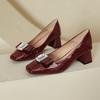 thick heel high heels women's new women's shoes bow middle heel shoes square head light mouth red single shoes
