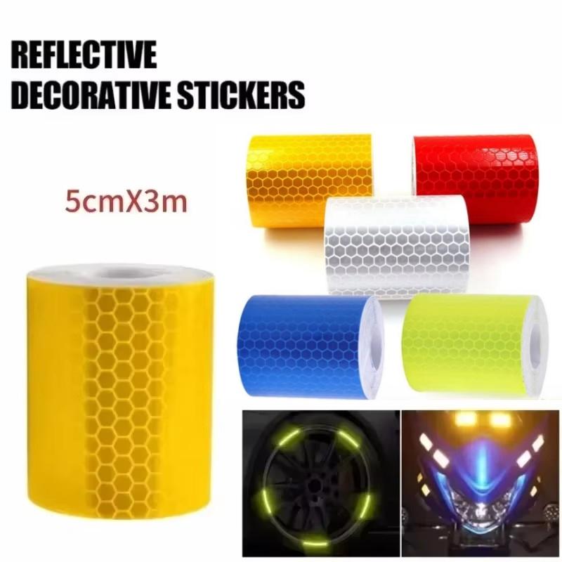 Car Reflective Warning Tape 5cm*3m Car Reflective Tape Safety Warning Car Decoration Sticker Color Grid Reflector