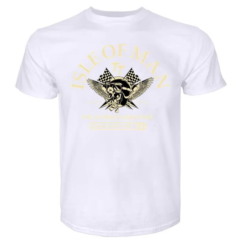 Herren T-Shirt aus Baumwolle „Isle of Man TT Races The Ultimate Road Race“ EST1907 mit Totenkopfhelm, modisches T-Shirt