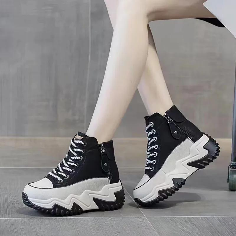 

Женские кроссовки на танкетке, туфли на платформе, женские высокие спортивные туфли с толстой подошвой, однотонная удобная женская обувь Zapatos De Mujer 40