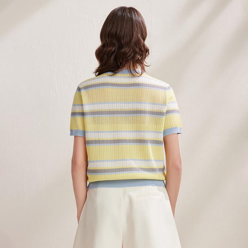Zhaojun Women's Silk Blend Striped Knit T-Shirt