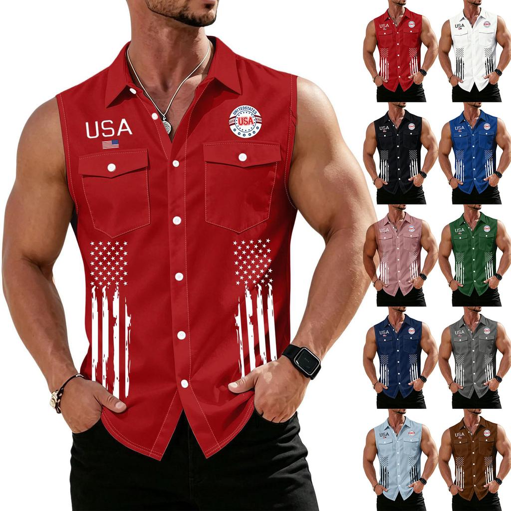 Men's Workwear Lapel Button-Down Vest Shirt - Lightweight Sleeveless Top
