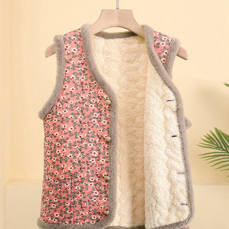 Winter And Womens Autumn Vest Wear Plus Velvet Thick Large Size Grandma Adds Velvet And Floral Patterns Sleeveless Jacket