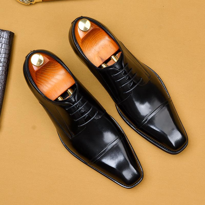 Brand Designer Men Dress Shoes Genuine Leather Lace Up Men's Shoe For Suit Black Office Party Formal Man Wedding Shoes