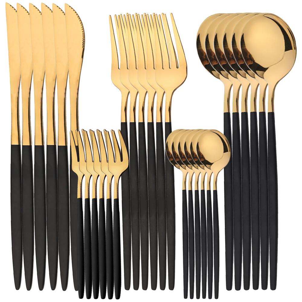 30Pcs Cutlery Set Stainless Steel Dinnerware Set Western Flatware Knife Fork Tea Spoon Mirror Tableware Kitchen Silverware Set
