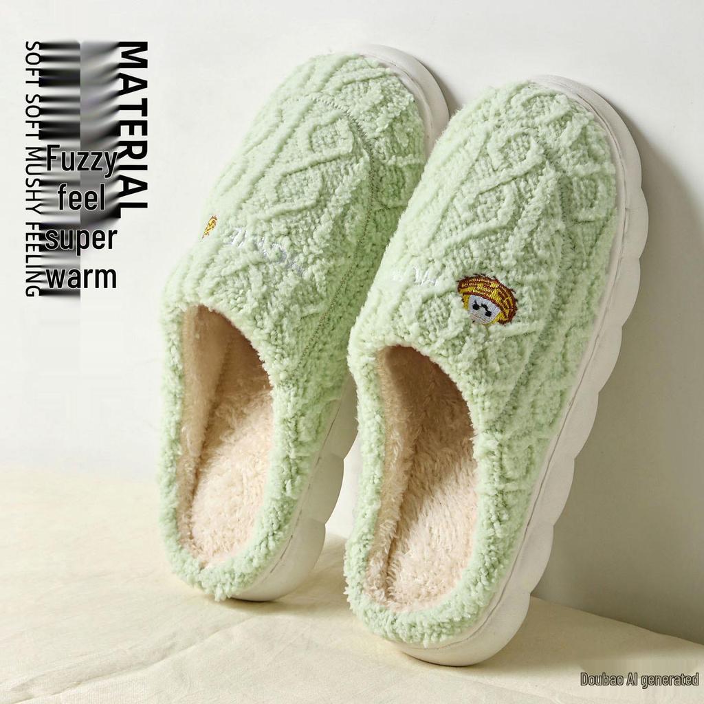 Warm Striped Non-Slip Fluffy Cotton Slippers for Men & Women