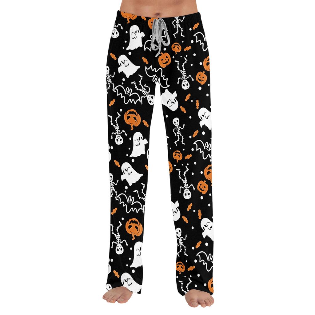Women Loose Fit Casual Lounge Pants Halloween Printed Pajama Bottoms Soft Comfortable Sleepwear Elastic Waistband Drawstring