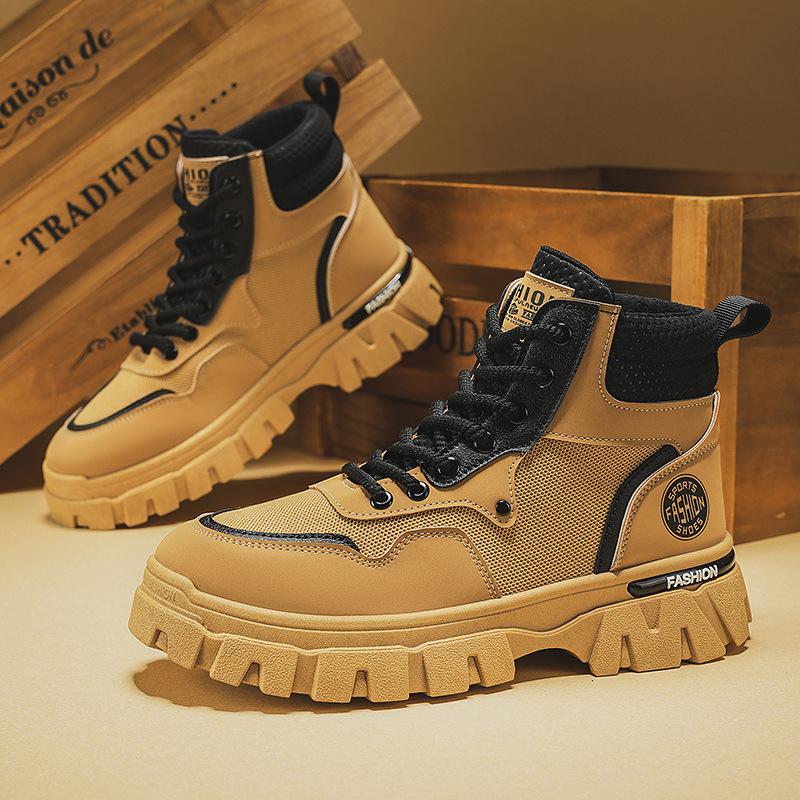 Sapatos masculinos outono novo botas martin masculinas sapatos versáteis antiderrapantes e resistentes ao desgaste plataforma botas de cano alto