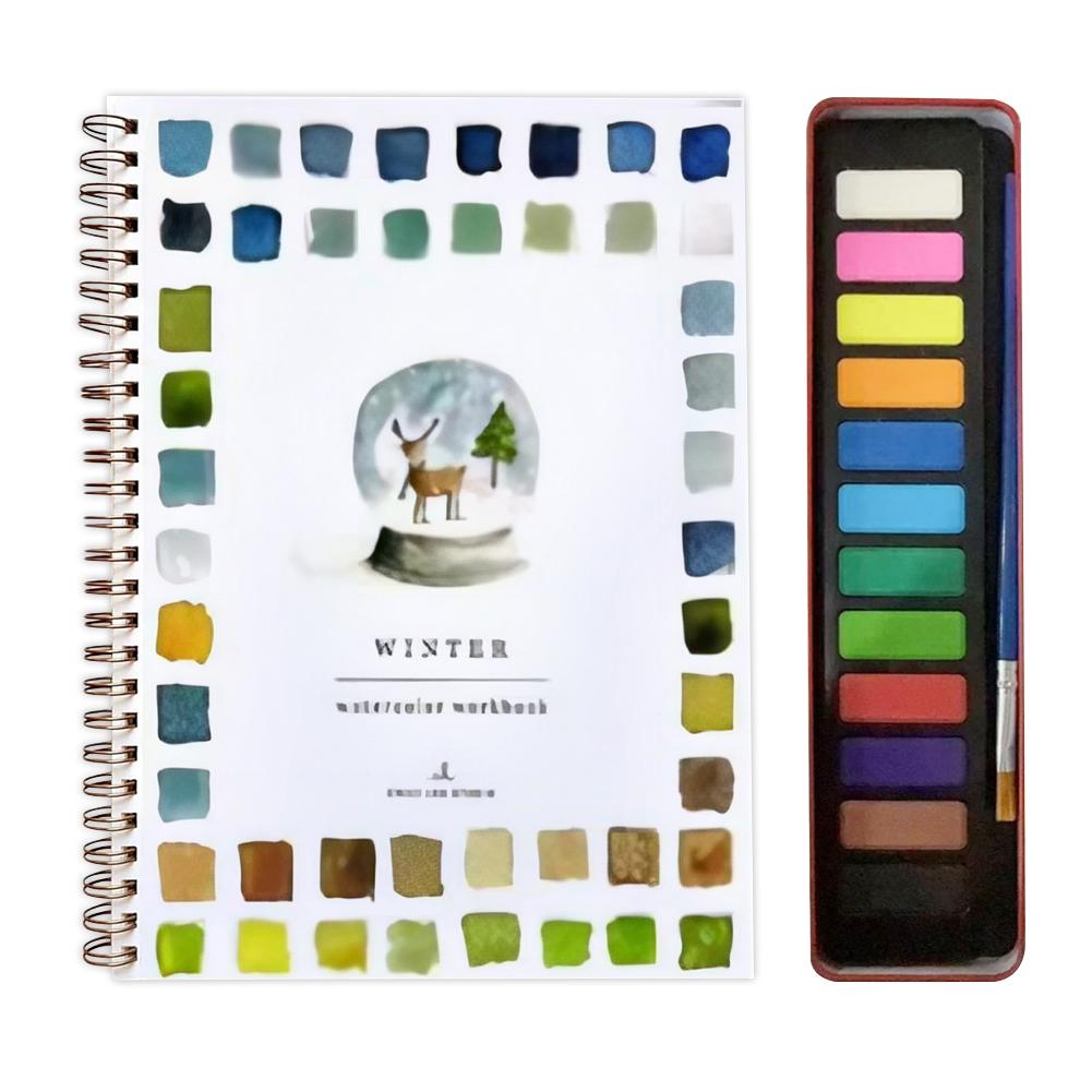 Watercolor Painting Kit with Paint Brushes and 12 Colors of Paint Spiral-Bound Pages Water Coloring Books Art Draw Sketch Books