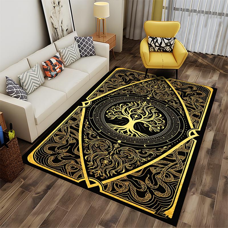 Golden Tree of Life Pattern Carpet with Black and Elegant Design Style Suitable for use as an anti-slip for living room bedroom sofas