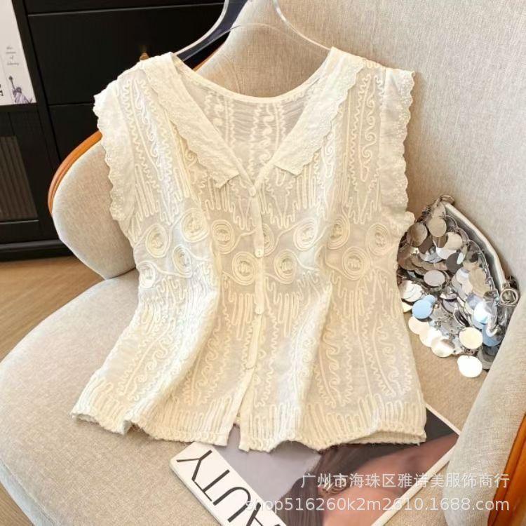Foreign-style versatile hook flower hollow vest women's summer new V-neck high-end sleeveless stacked loose top