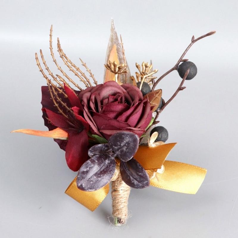 Elegantes staubiges Seidenrosen Ansteckblumen für Herren Set von 5 für Bräutigame und Trauzeugen Hochzeits-Abschlussball-Party-Zubehör