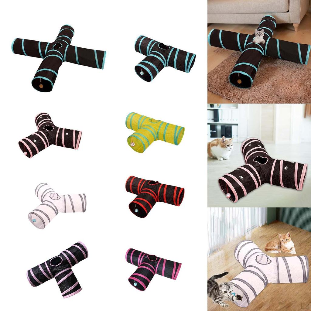 Cat Tunnel Foldable Passage Playing Hut with Play Ball Scratch Resistant Tube