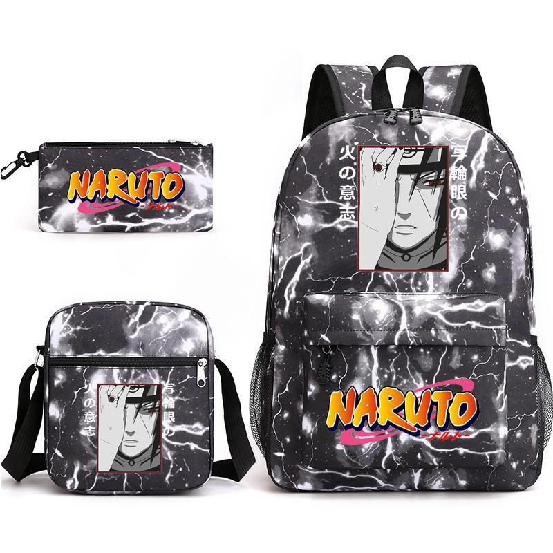 Naruto Starry Sky School Bag Three-Piece Shoulder Bag Pencil Case Anime Cartoon Backpack Male
