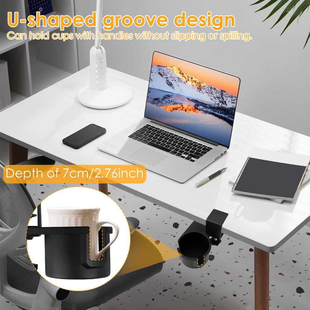 180° Rotating Desk Cup Holder Table Universal Adjustable Pgraded Arm Clamp Nonslip Storage Rack Clip on Coffee Bottles