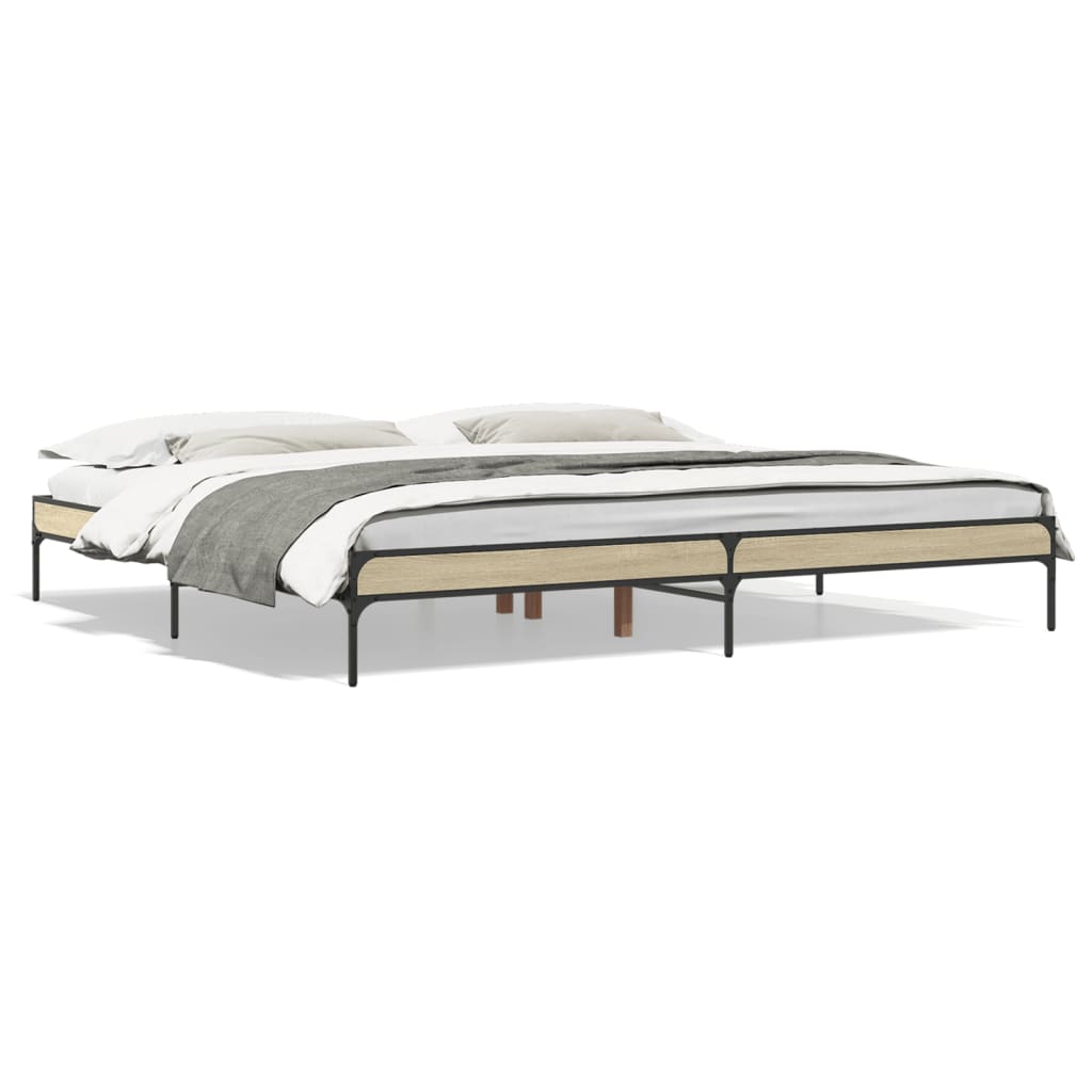 Bed Frame in Sonoma Oak Finish 200 x 200 cm Made of Particleboard and Metal