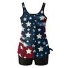 Women’s Tankini Swimsuit Set with Star and Stripe Print Sleeveless Top and Solid Swim Shorts for Beach Pool Wear