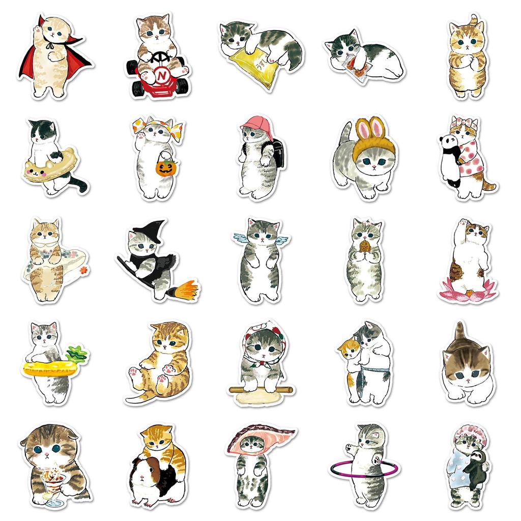 50 Hand-Drawn Q Version Kitten Stickers - Cute Animal DIY Decoration for Computers and Journals