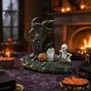 Retro Gothic Home Decor Halloween Garden Ornaments, Spooky Cemetery with Resin Skulls Dead Trees Atmosphere Decorations Pumpkin Raven for Indoor