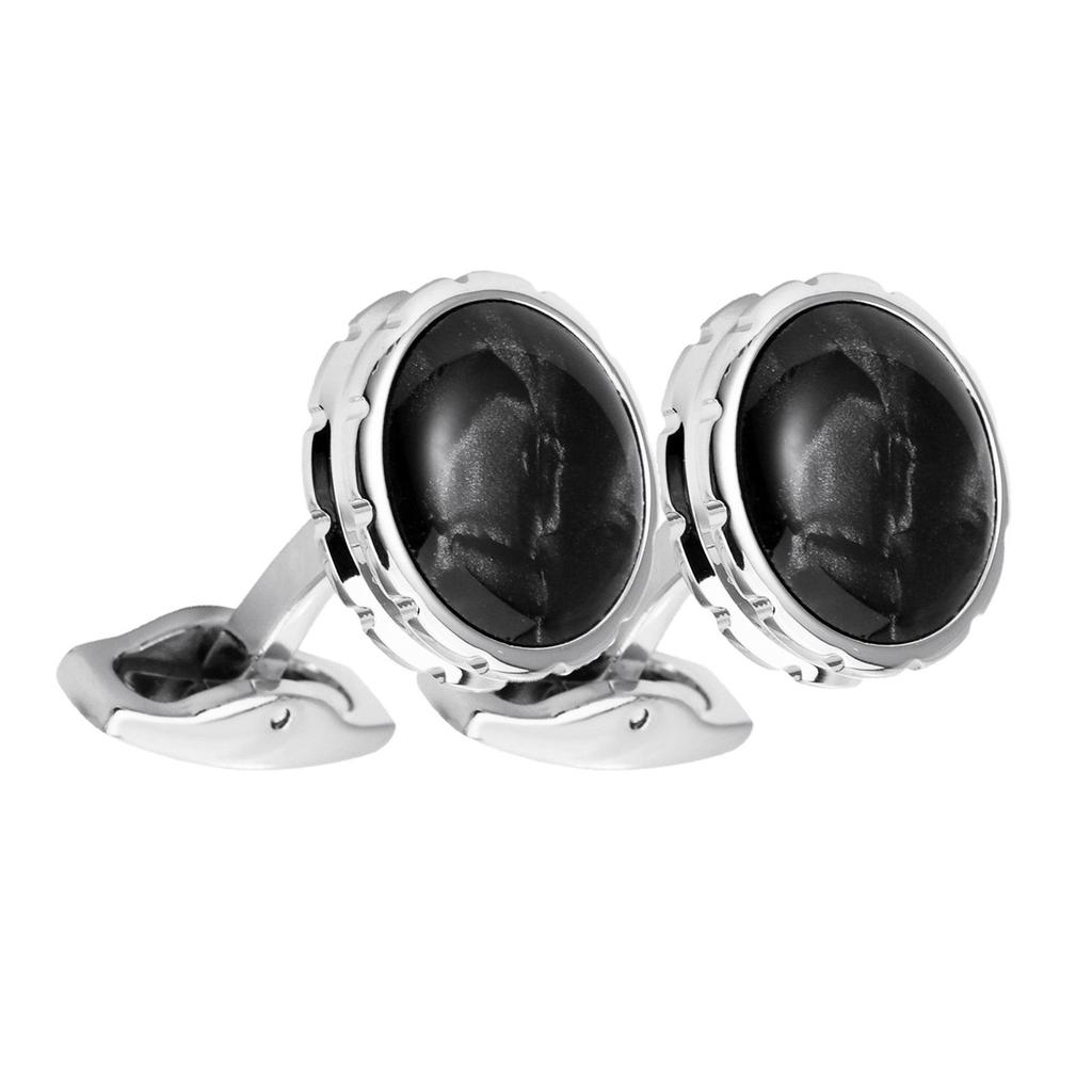 Double Layer 3D Carved Black Amber French Cufflinks for Men's Suit Shirt E18.