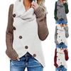 Women Winter Patchwork Knitted Buttons Long Sleeve Regular Blouse Sweatshirt