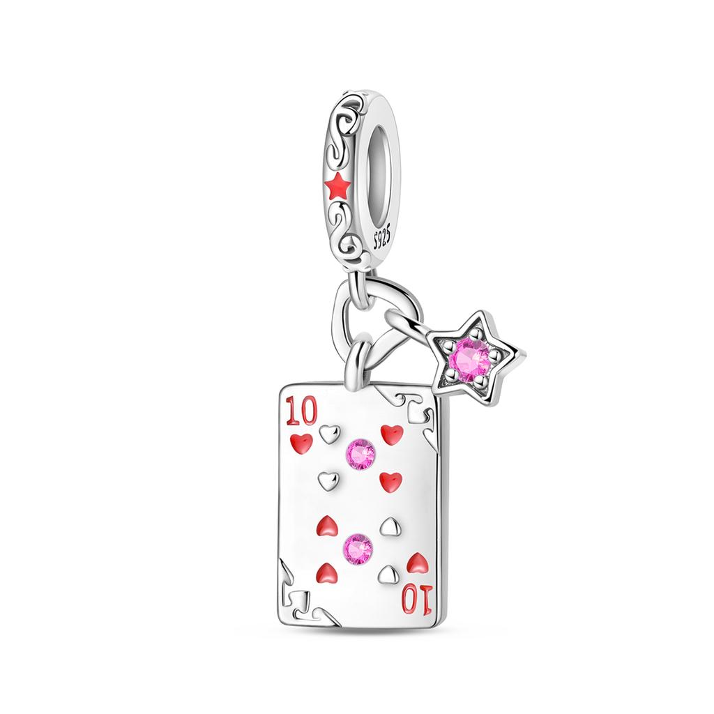Authentic Original Copper Metal Playing Cards Charm Bead Components Poker Joker Hearts Spades Crown Bead Component Pendant Bead Component Compatible
